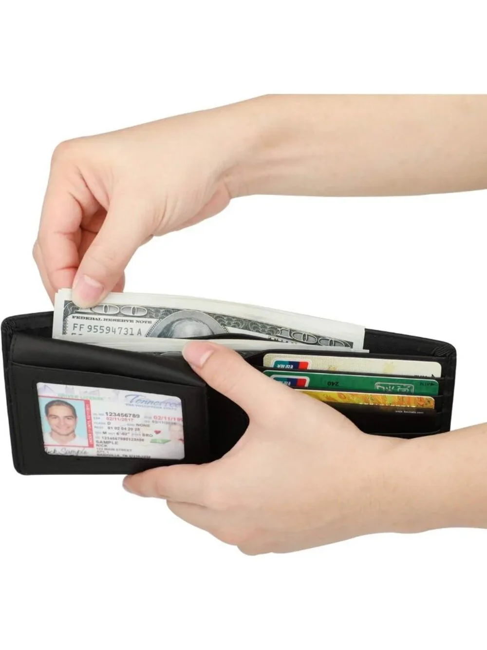 Stylish Genuine Leather Bifold Wallet for Men - RFID Blocking, 2 ID Windows